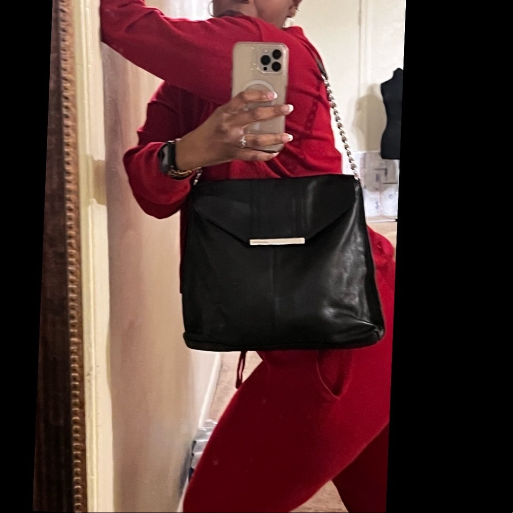 B.Makowsky Black Leather Shoulder Bag Purse